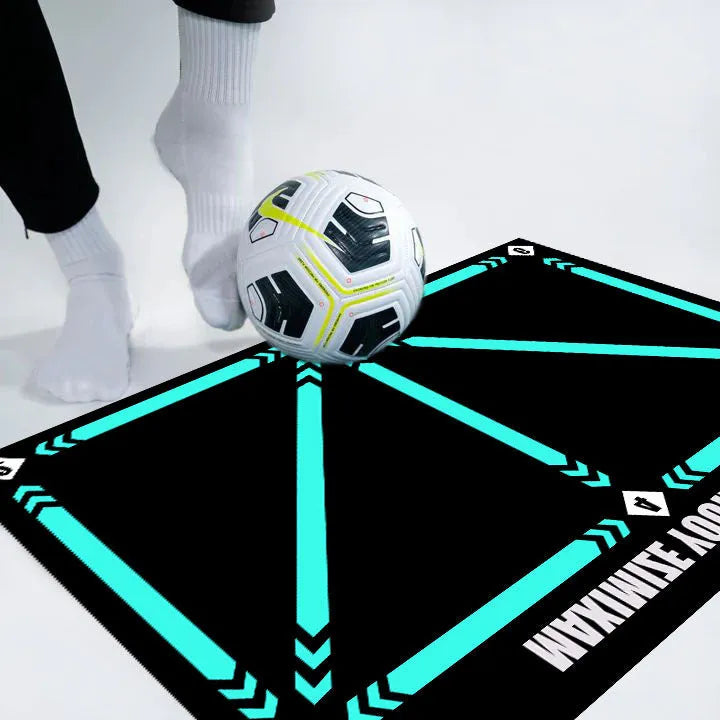 Black football training mat measuring 60 by 90 centimetres with non-slip surface