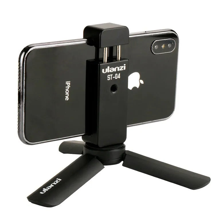 360 degree rotating aluminium alloy phone holder with adjustable clip 60-95mm in black on a desk