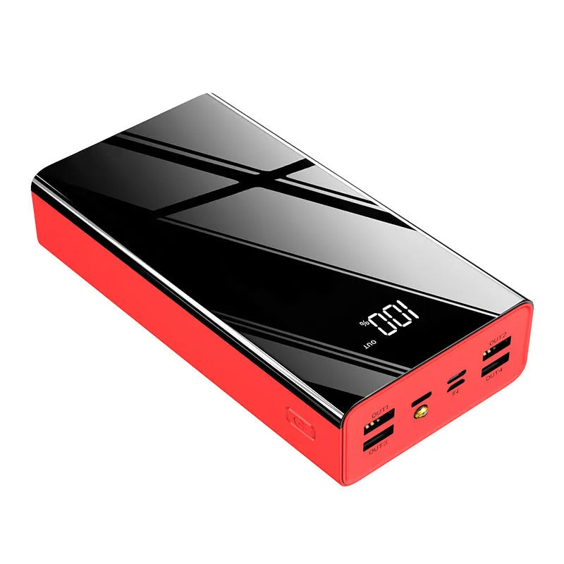 Large 40000mAh power bank with LCD display in red or black colour