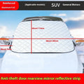 Large luxury SUV front windshield winter cover made of aluminium foil with reflective stripes and five magnets.