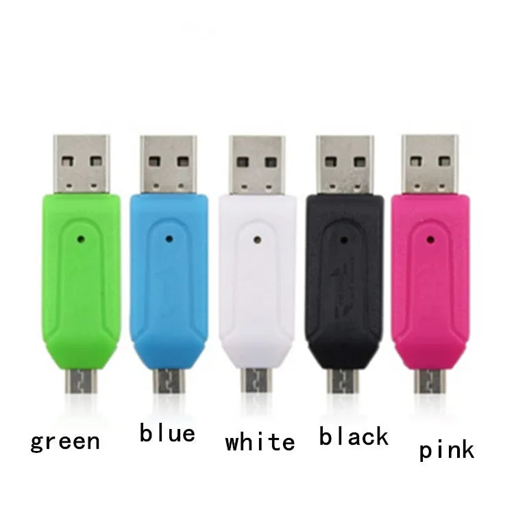 White OTG card reader with micro USB connector for mobile phones and computers