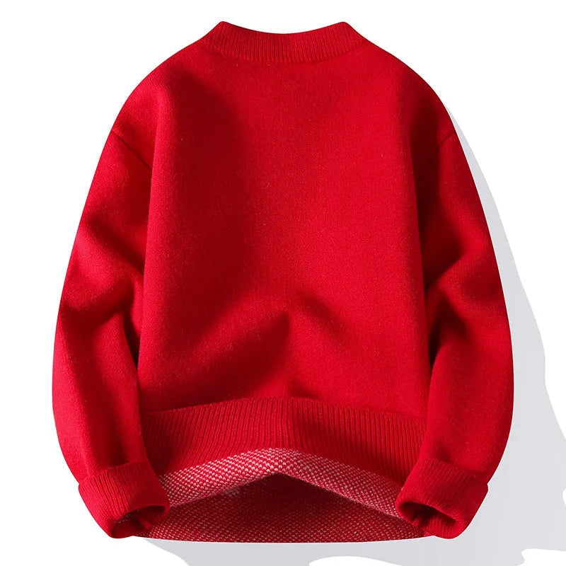 Men's loose fit knitted pullover sweater with ribbed hemline in black colour