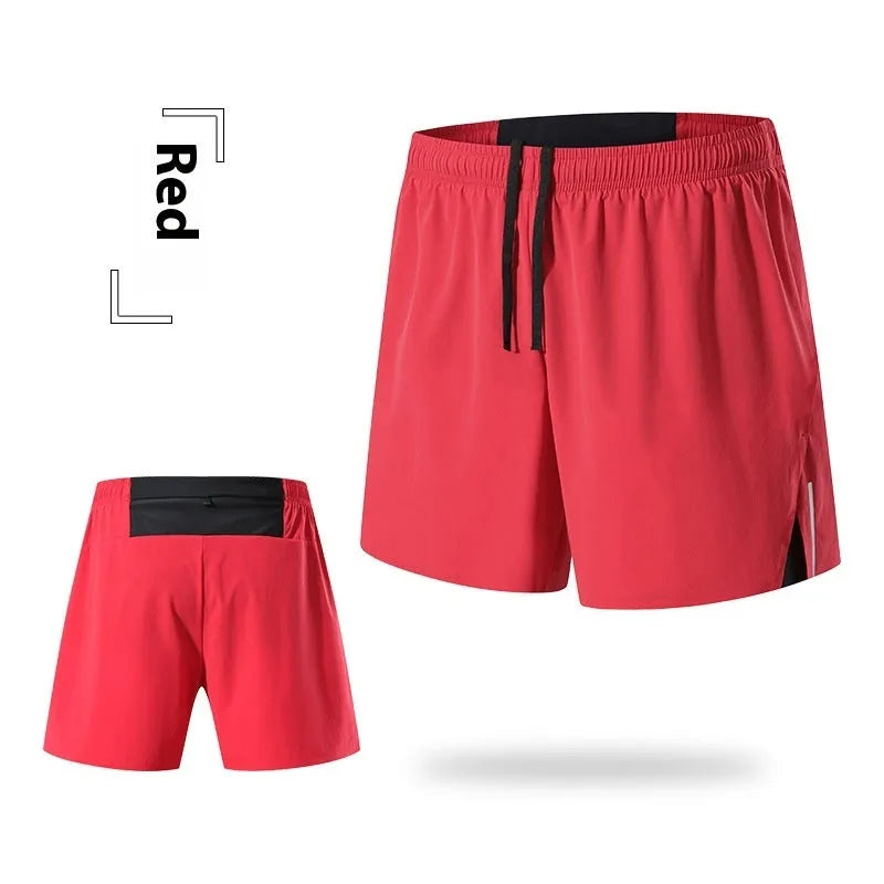 Men's off-road running shorts in red, black, navy blue, or grey with high waist design