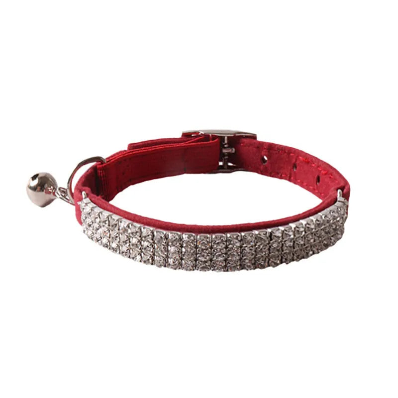 Flannel elastic buckle cat collar in six colour options including pink, black, and red
