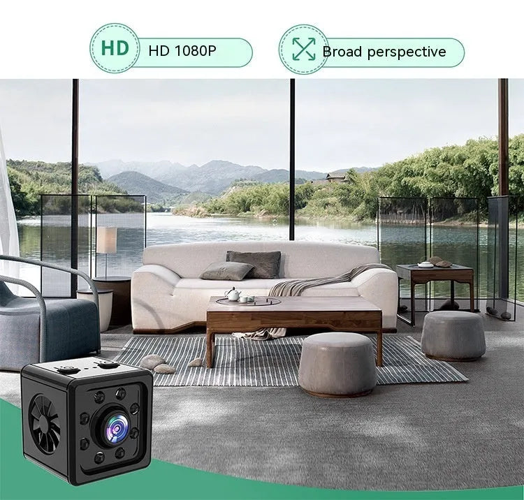 Black cubic K13 network sports camera with mounting bracket on a table