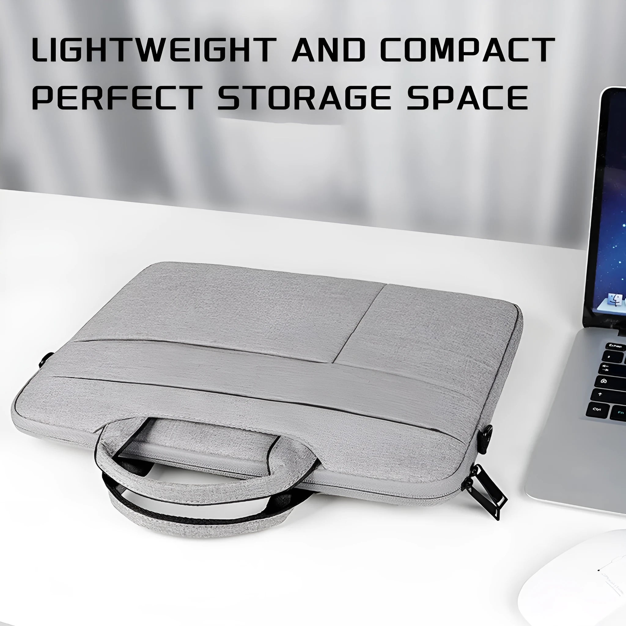 Water-repellent laptop carrying case in Black, with luggage strap and shoulder strap, for 13.3 to 15.6 inch laptops.