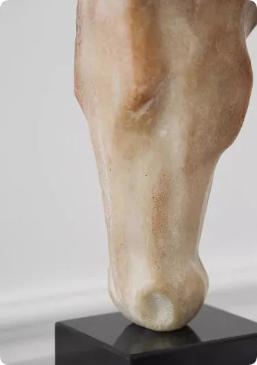 French retro abstract horse head sculpture ornament 50cm tall with carved surface