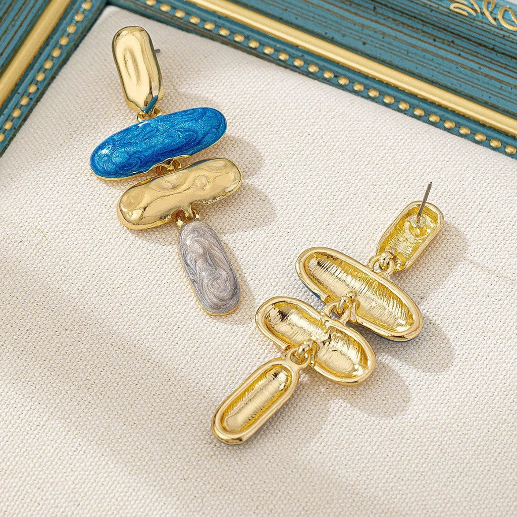 Geometric zinc alloy stud earrings with electroplated multicolour finish for women