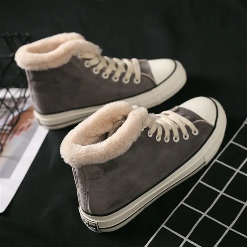 Women's canvas shoes with plush cotton padding in pink and black, sizes 35 to 41