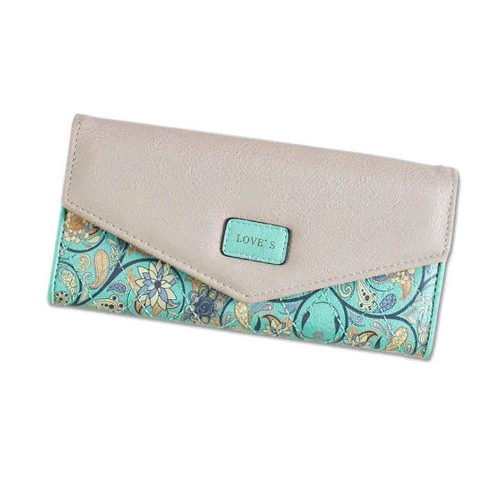 A folded student wallet with a buckle clip, made from PU leather, shown next to a colour swatch.