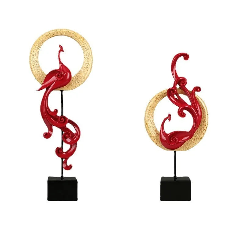 European style synthetic resin Phoenix ornament in rose gold, elegant silver, or festive red colour.