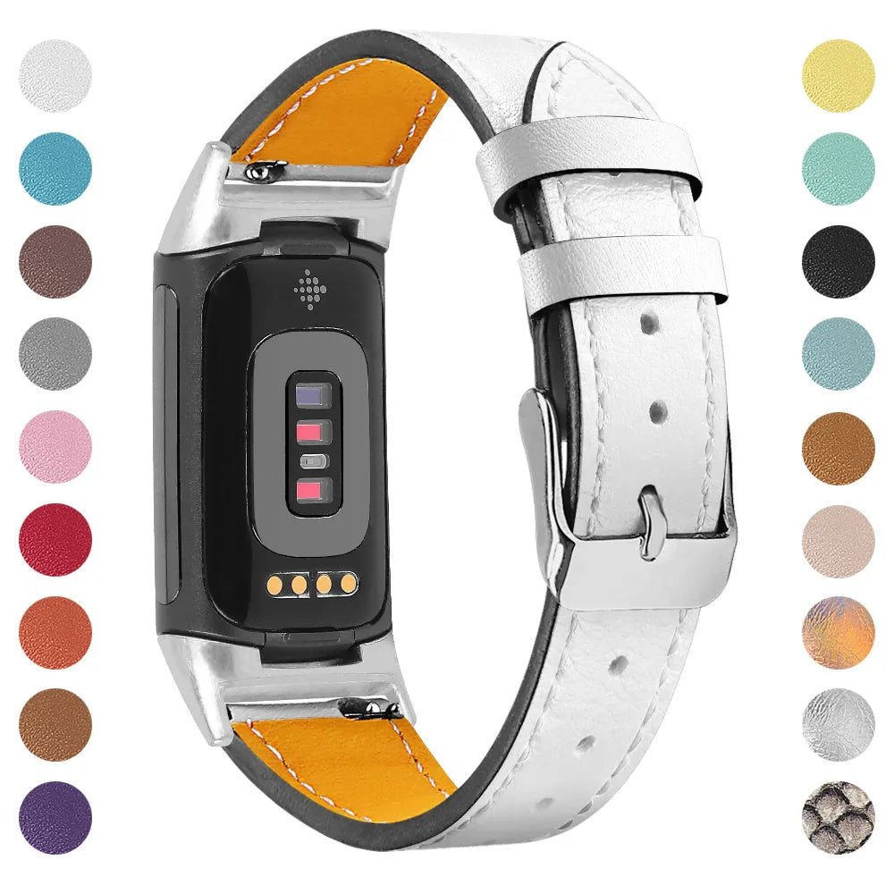 Genuine leather replacement watch strap for Fitbit Charge 5 and Charge 6 in multiple colour options