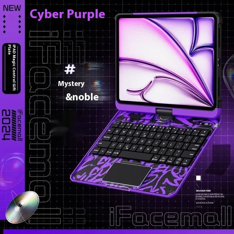 Blue handmade PC keyboard protective case for iPad Pro 13-inch with mute button.