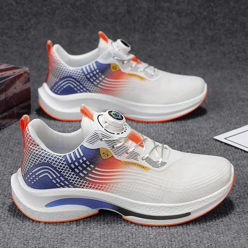 Men's low-top mesh sneakers with rotating buckle closure in black and blue colourway