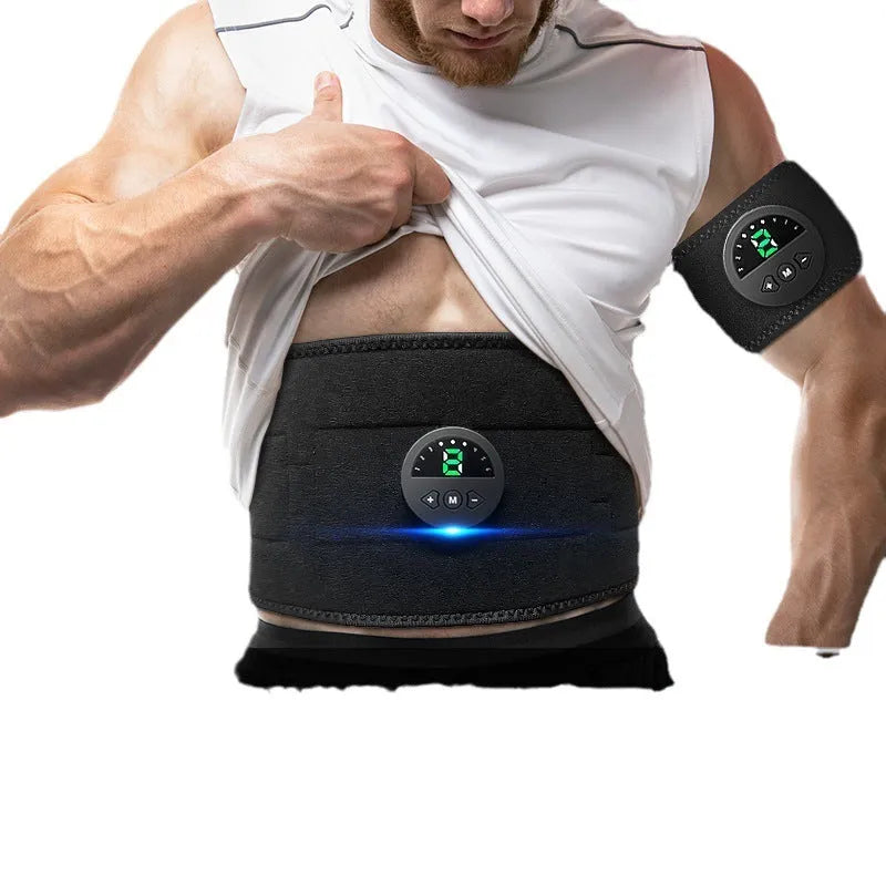 Fitness waist belt with display screen for abdominal exercise and massage functions