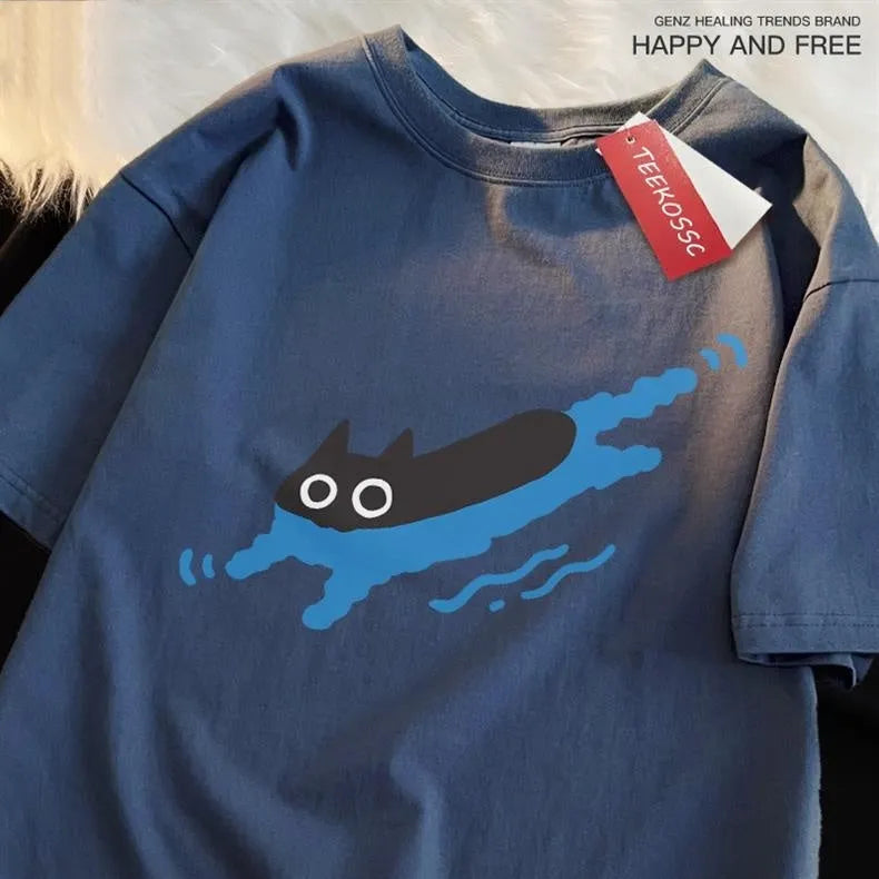 Plus size short sleeve cotton T-shirt in multiple colours for swimming and leisure activities