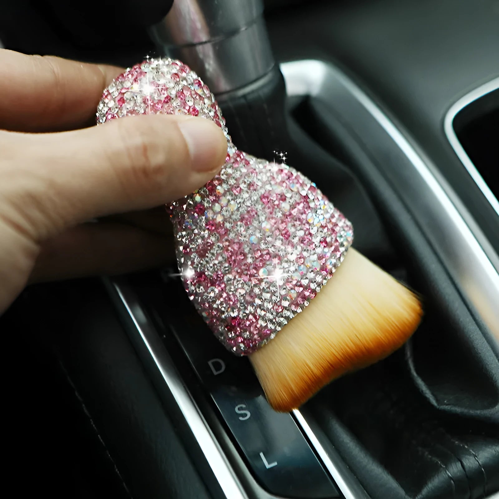 Car interior soft brush dust removal tool with flexible PVC bristles measuring 10cm by 5cm