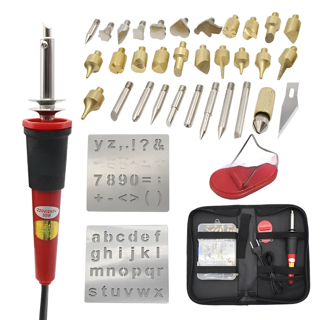 37 in 1 pyrography set with electric pen, 36 nibs, 30W, rubber handle 22cm, mica heating core