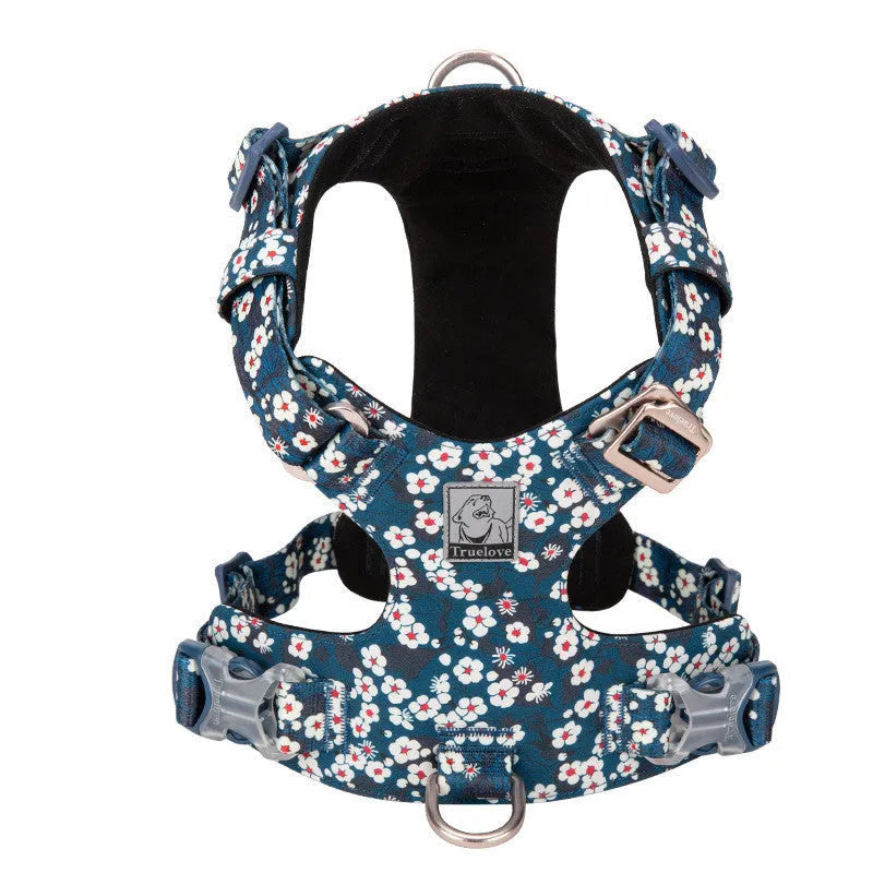 Floral pattern pet harness with chest strap for cats and small dogs