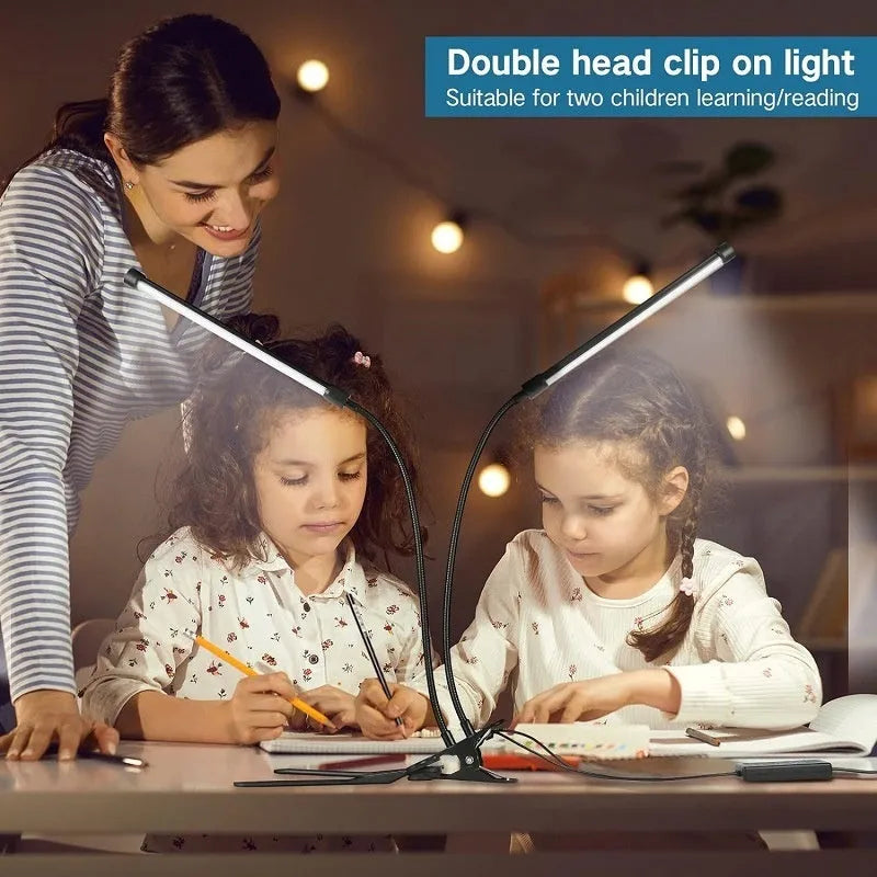 Black and white 26cm USB-powered LED desk lamp for study with eye protection.