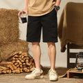 Loose cargo trousers for men, stretch cotton, fifth-pants length, multi-pocket, color army green