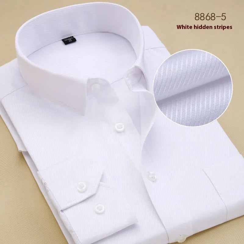 Men's black slim fit long sleeve business shirt in cotton fabric with regular cut cardigan style