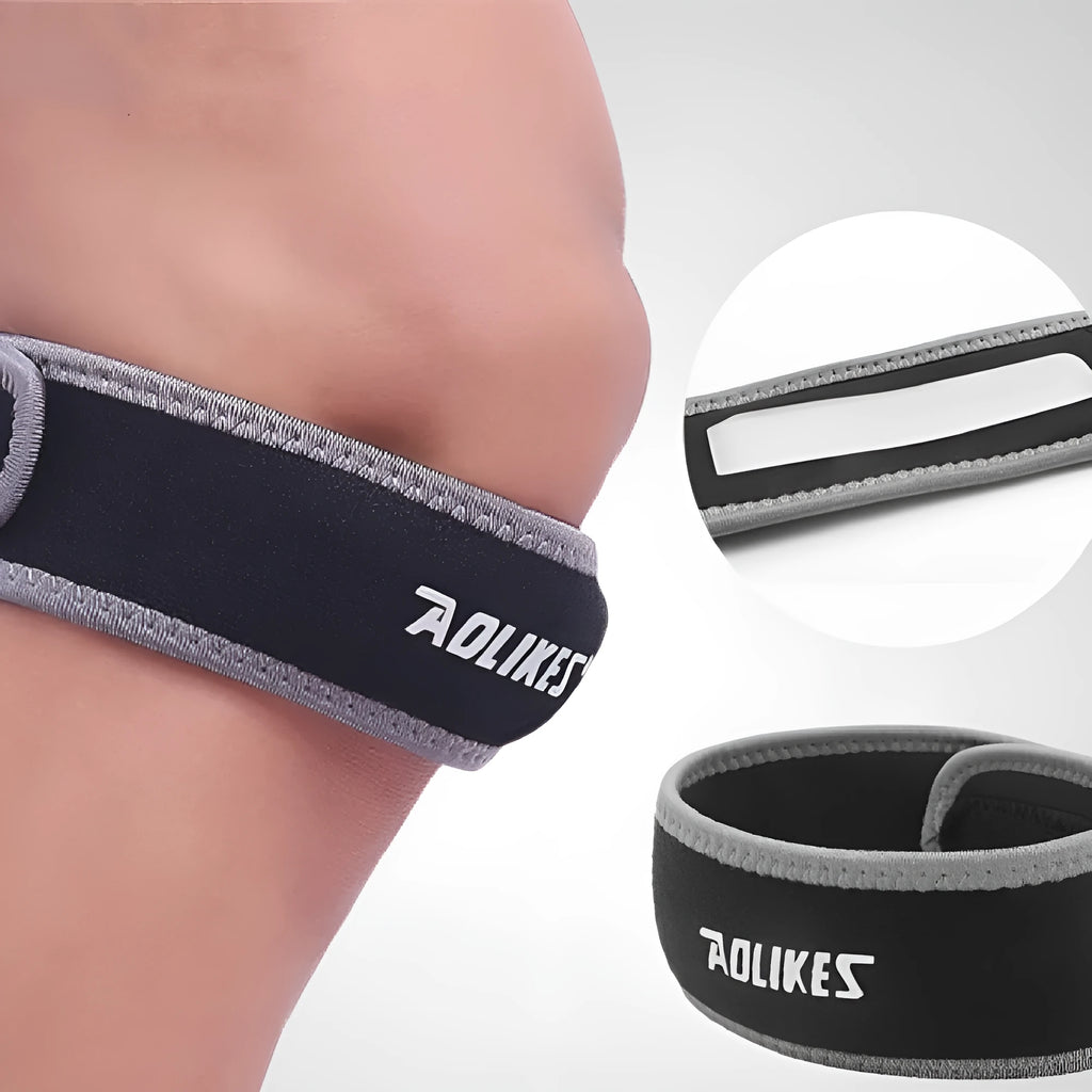 Black and grey patella retinaculum knee support for running cycling football basketball sports