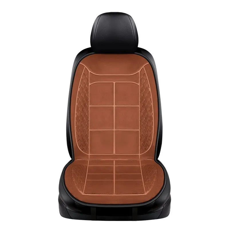 Car seat heating cushion with auto heating function in beige colour on car seat