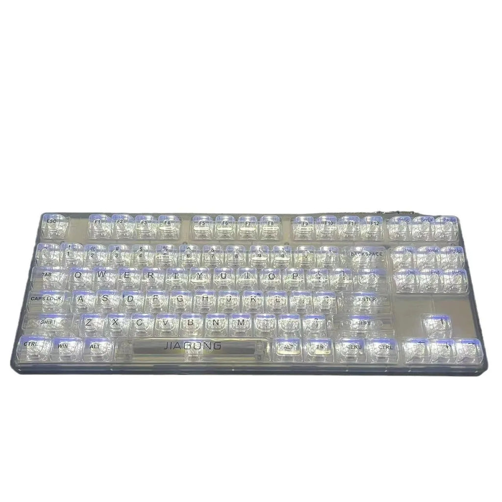 132 transparent plastic keyboard key caps arranged in complete set for universal keyboard replacement