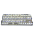 132 transparent plastic keyboard key caps arranged in complete set for universal keyboard replacement