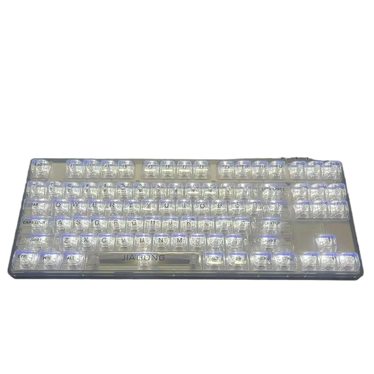 132 transparent plastic keyboard key caps arranged in complete set for universal keyboard replacement