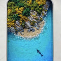 DIY marine landscape handmade model ornament with bamboo construction and whale elements