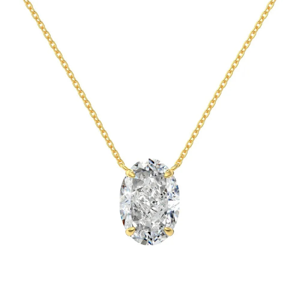 S925 sterling silver necklace with geometric oval ice flower pendant in gold or platinum plating.