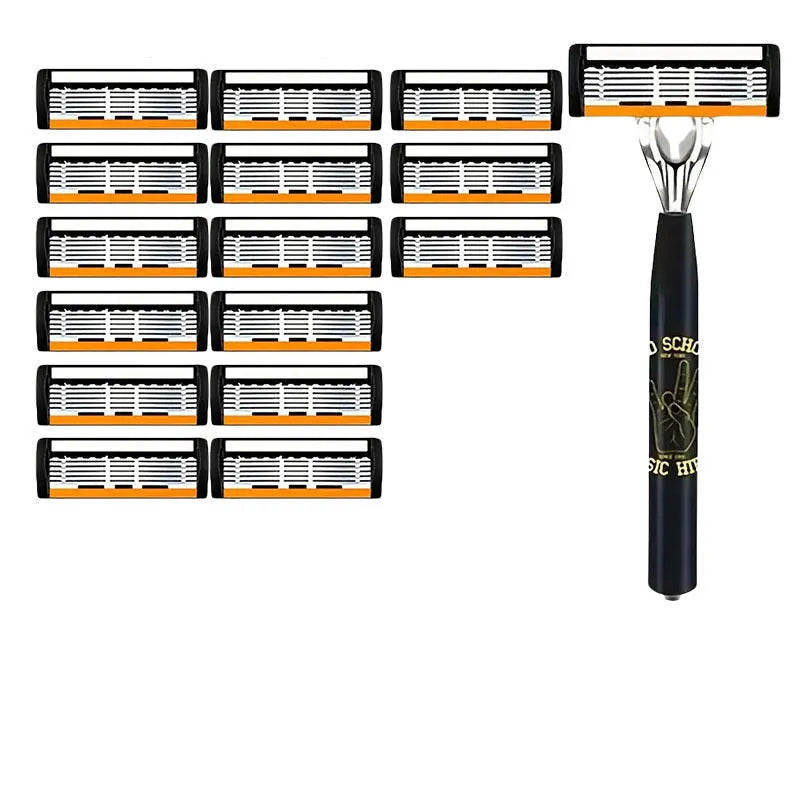 Black six-layer finger handle for manual shaver cutter head assembly with blade packs
