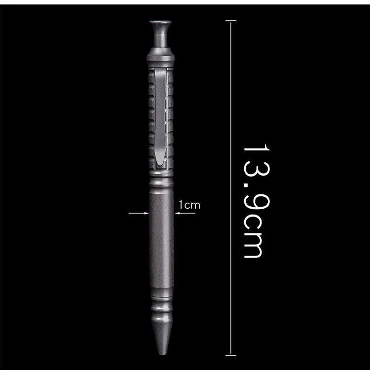 Titanium alloy tactical pen with push-action mechanism in gunmetal grey and 0.5mm nib