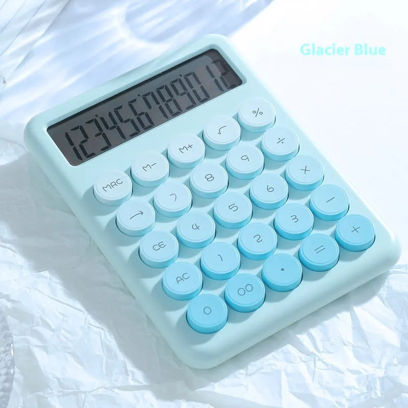 Desktop calculator with gradient colour design in violet, pink, blue or green.