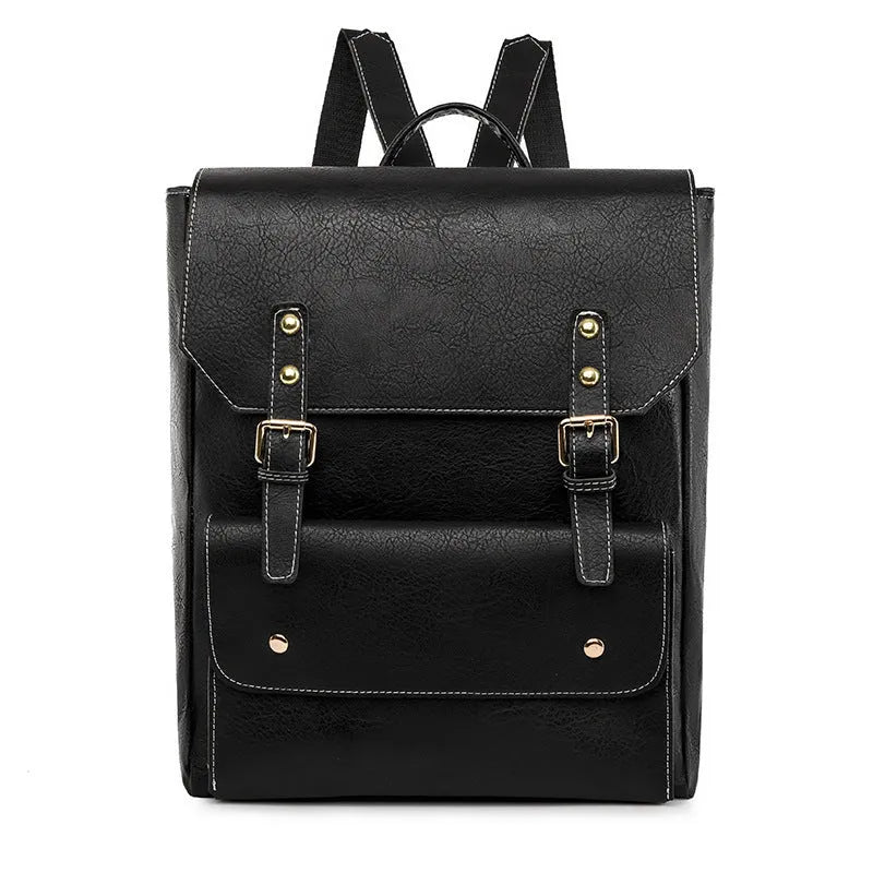 Korean retro simple backpack in black, brown, creamy white, and dark brown colours