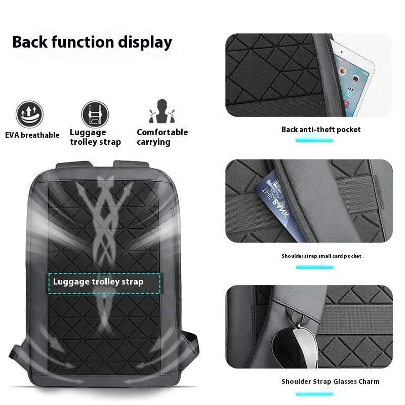 Lightweight Oxford cloth men's backpack in solid colour with sewing line detail