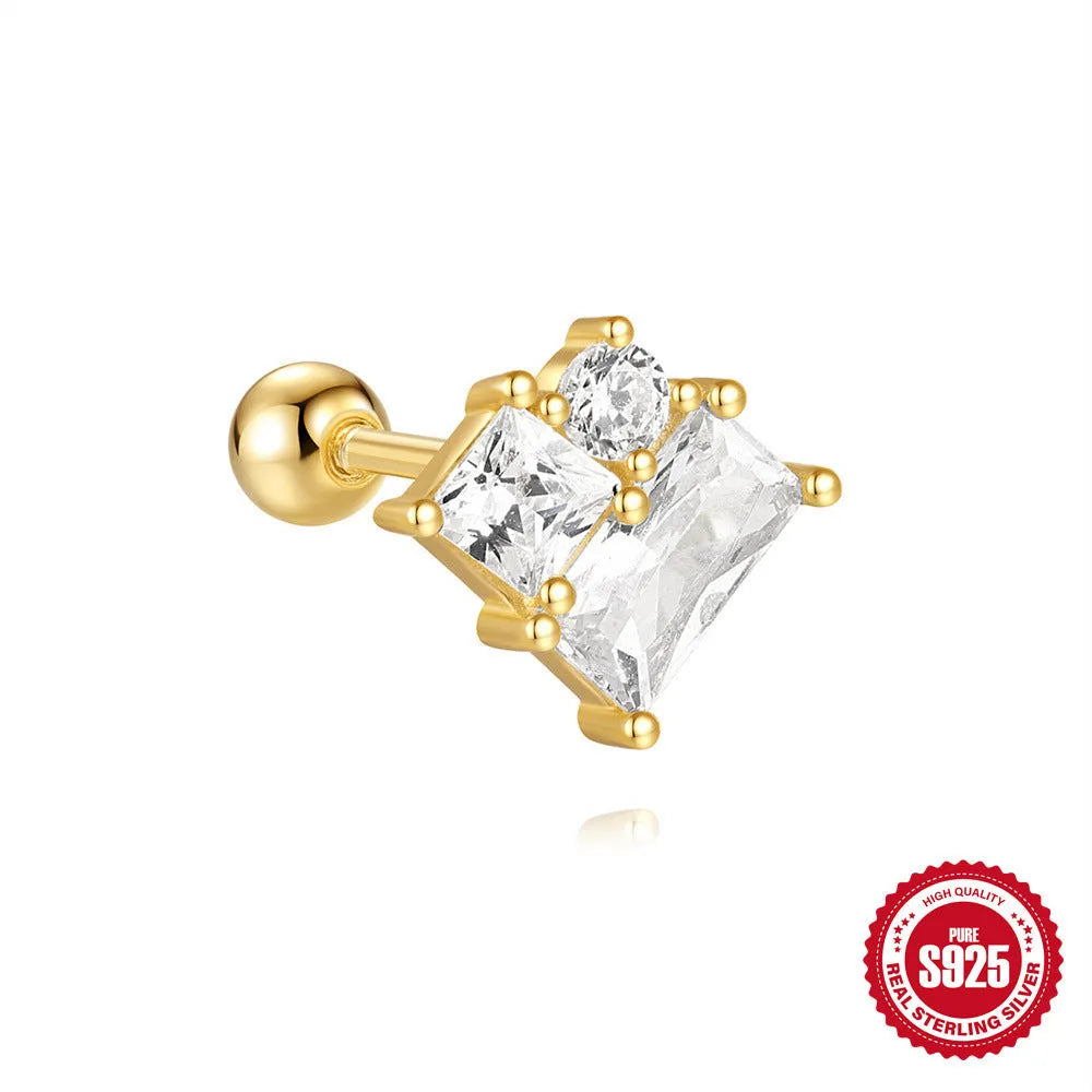 S925 sterling silver red square gravel stud earrings with floral design in gold electroplated finish