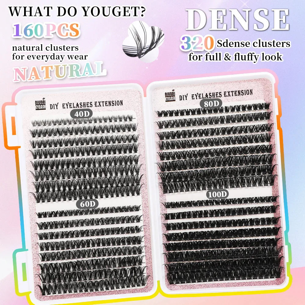 32 rows of eyelashes book cluster 640 segmented lashes set with Style1 and Style2 options