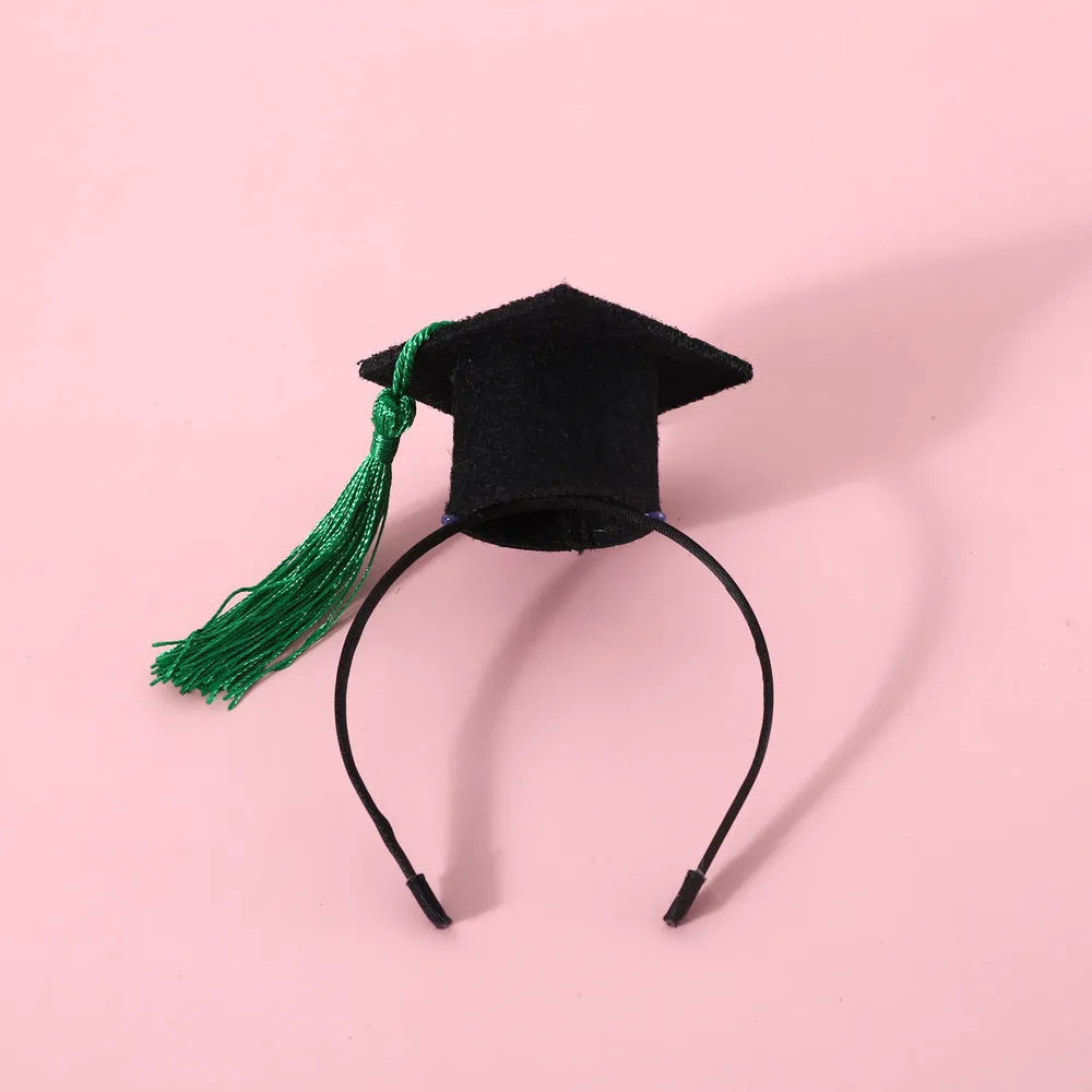 Pet graduation cap and bow tie set in wool felt with elastic 18cm hair band for small dogs and cats