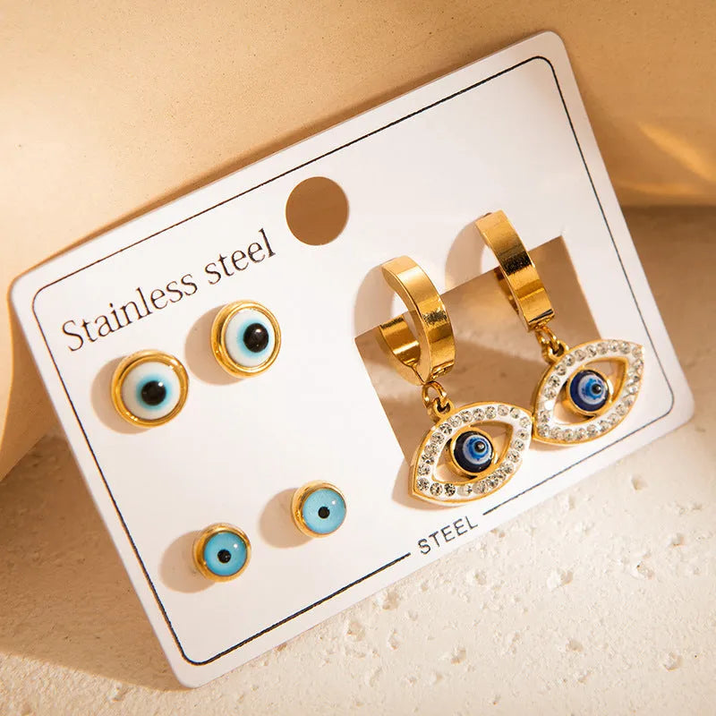 Women's non-fading stainless steel earrings set 3 pairs love butterfly fashion OL style