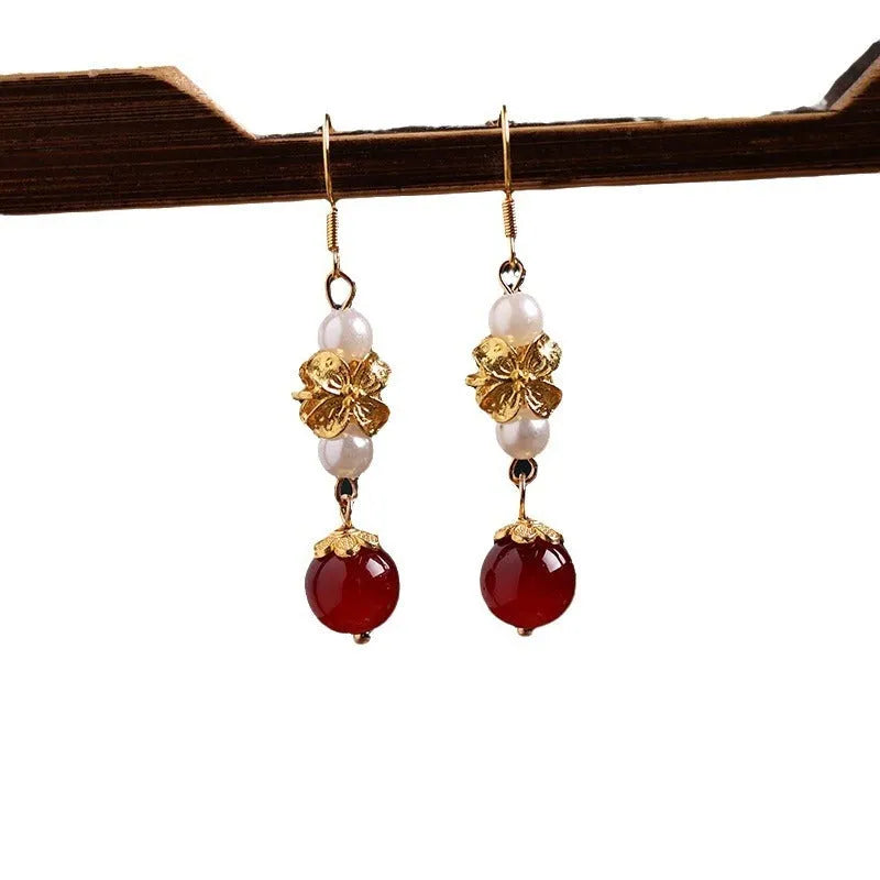 Vintage court style national Han cheongsam antique earrings with geometric retro design