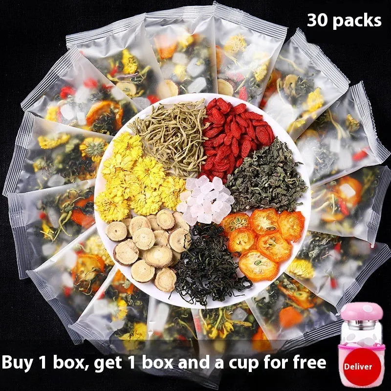 Box of honeysuckle chrysanthemum herbal tea bags for fire health care with gift tea cup