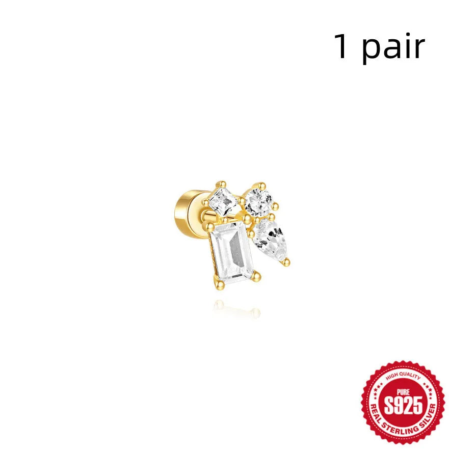 S925 sterling silver flat column thread ear bone studs in twelve gold electroplated colour variations