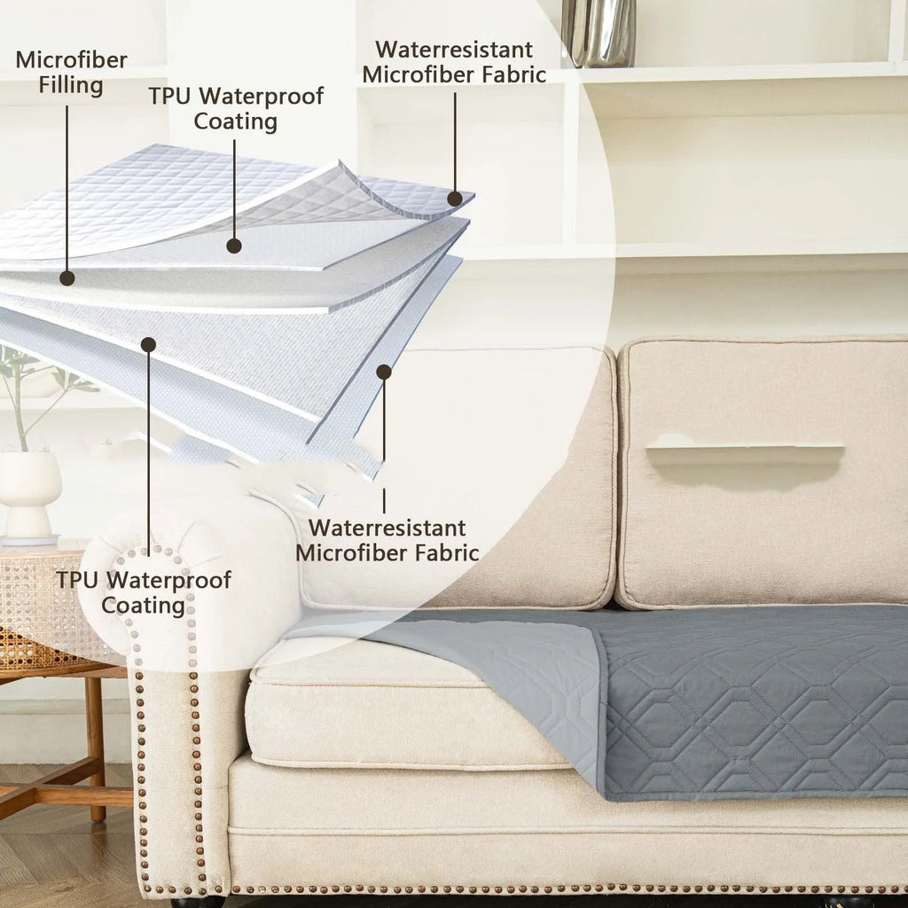 Reversible waterproof dog sofa cushion in dark grey and light grey or khaki and beige colours