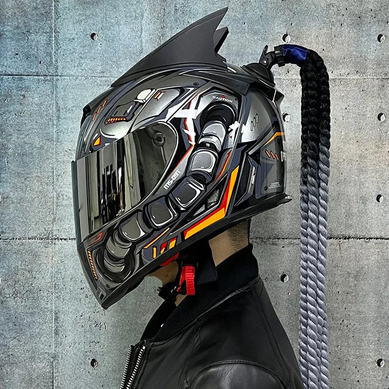 Dirty Braids design full face motorcycle helmet in graphic style like Blue Diamond on ABS shell.
