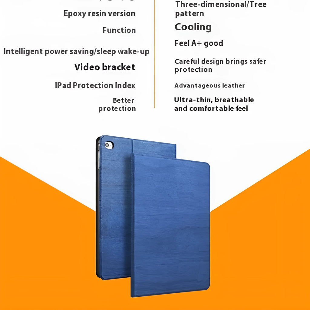 Sapphire blue imitation leather protective bracket cover for Apple iPad on a table