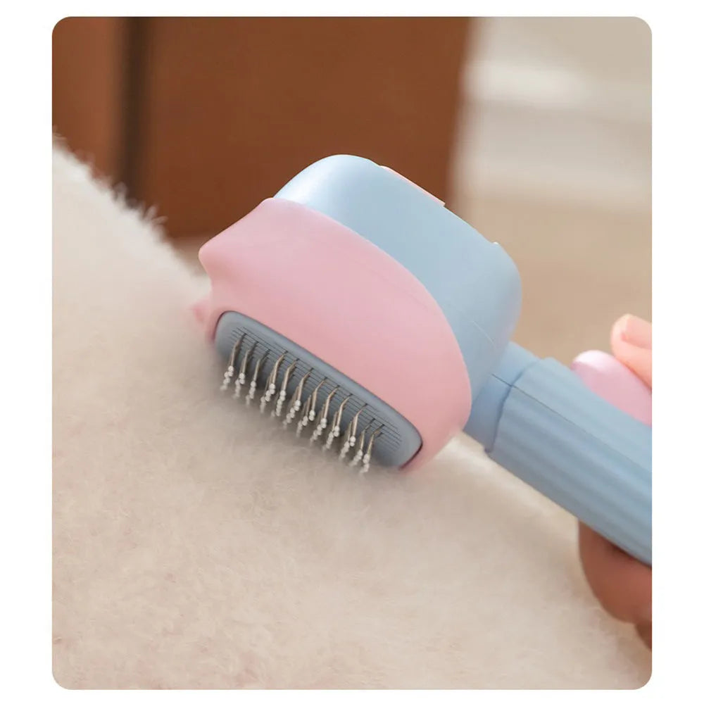 Blue and green double-sided pet grooming brush for deshedding and dematting cats and large dogs.