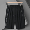 Men's black quick-drying nylon sports shorts with loose fit and elastic waistband